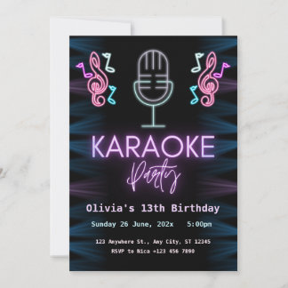 Neon Glow Karaoke Birthday Party Einladung