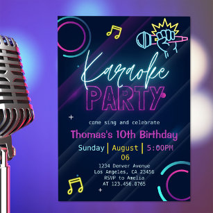 Neon Glow Karaoke Night Music Geburtstagsparty Einladung