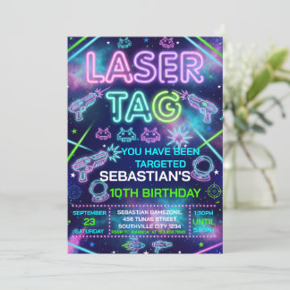 Neon Glow Laser Tag And Arcade Birthday Party Einladung