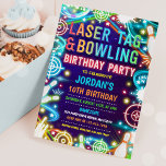 Neon Glow Laser Tag und Bowling Birthday Party Einladung<br><div class="desc">Neon Glow Laser Tag und Bowling Geburtstagsparty Einladung</div>