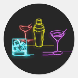 Neon-Glow-Lichter Farbige Cocktails 21. Geburtstag Runder Aufkleber