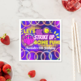 Neon Glow Lila Girl's Bowling Birthday Party Serviette