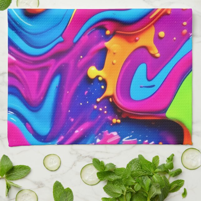 Neon Glow Liquid Spritzer Artwork Geschirrtuch (Gefaltet)