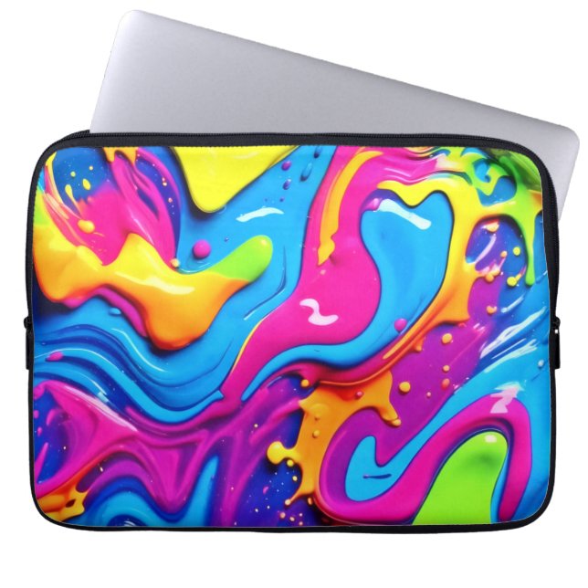 Neon Glow Liquid Spritzer Artwork Laptopschutzhülle (Vorderseite)