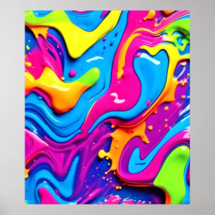 Neon Glow Liquid Spritzer Artwork Poster