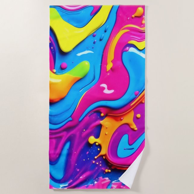 Neon Glow Liquid Spritzer Artwork Strandtuch (Vorderseite)