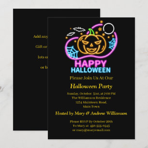 Neon Glow Look Halloween Pumpkin Bats Web Moon Einladung