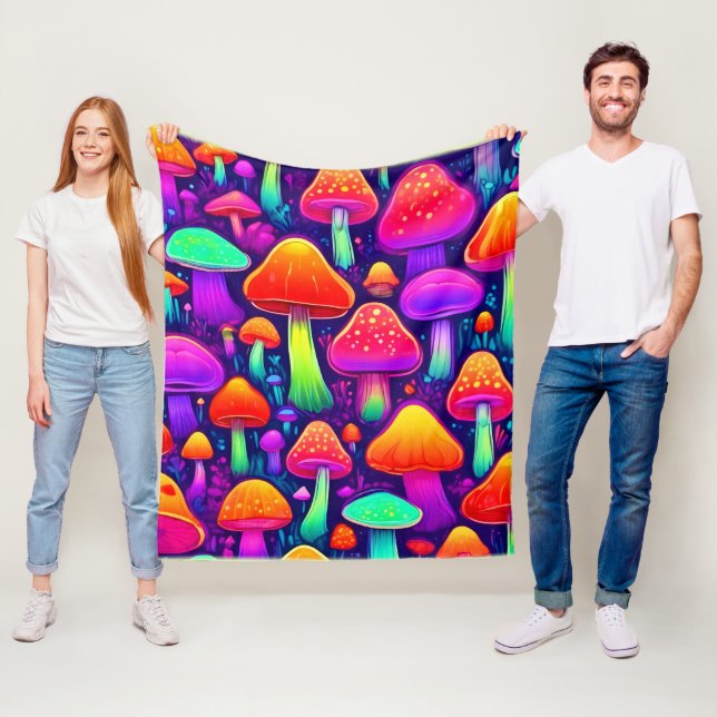 Neon Glow Mushroom Forest Fleecedecke (Beispiel)