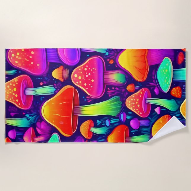 Neon Glow Mushroom Forest Strandtuch (Vorderseite)