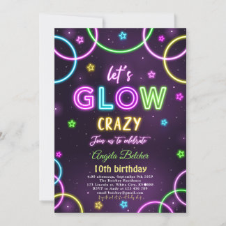 Neon Glow Party Geburtstag Einladung