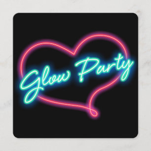 Neon-GLOW-PARTY-Herz-Geburtstagsfeier-Einladung Einladung