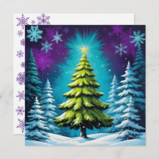 Neon Glow Pine Tree & Star im Dreamy Snowy Forest Feiertagskarte
