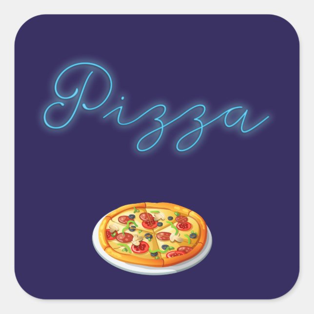 Neon Glow Pizza Sign Quadratischer Aufkleber (Vorderseite)