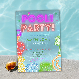 Neon Glow Pool Party Any Age Birthday Einladung