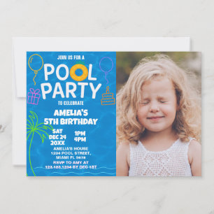 Neon Glow Pool Party Geburtstag Einladung