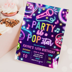Neon Glow Pop Star Dance Music Geburtstagsparty Einladung