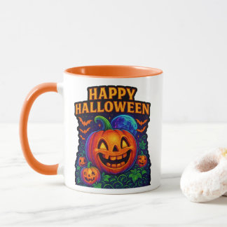 Neon Glow Pumpkin "Happy Halloween" Tasse