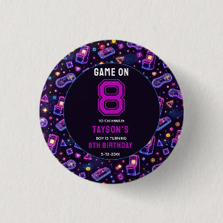 Neon Glow Retro Arcade Gaming 8th Birthday Button
