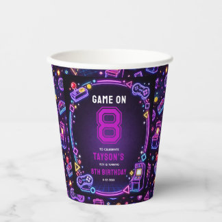 Neon Glow Retro Arcade Gaming 8th Birthday Pappbecher