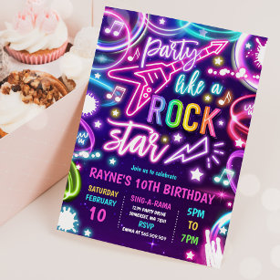 Neon Glow Rock Star Tance Music Geburtstagsparty Einladung