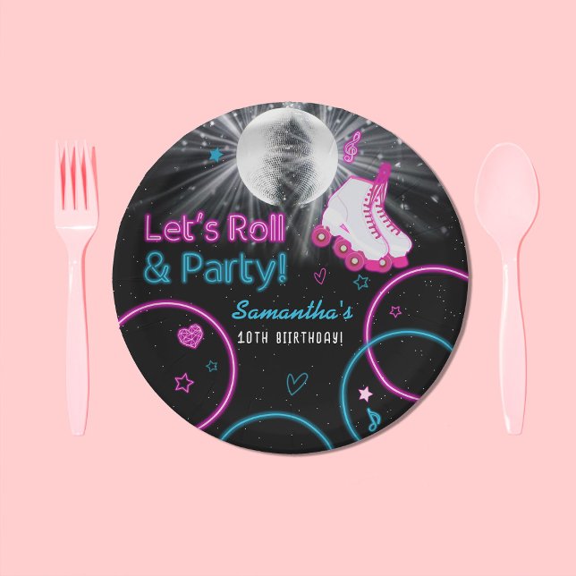 Neon Glow Roller Skaten Let's Roll Birthday Party Pappteller (Neon Glow Roller Skating Let's Roll Birthday Party Paper Plates)