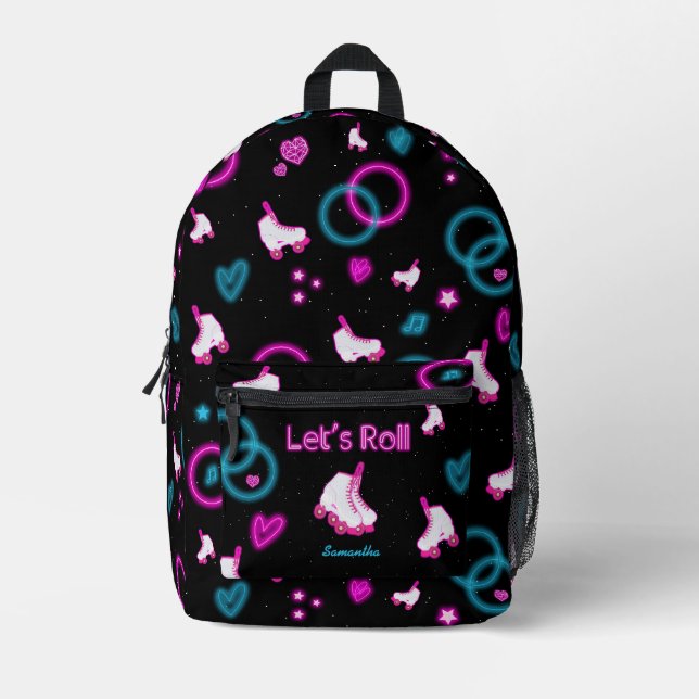 Neon Glow Roller Skaten Roll Girl Bedruckter Rucksack (Vorderseite)