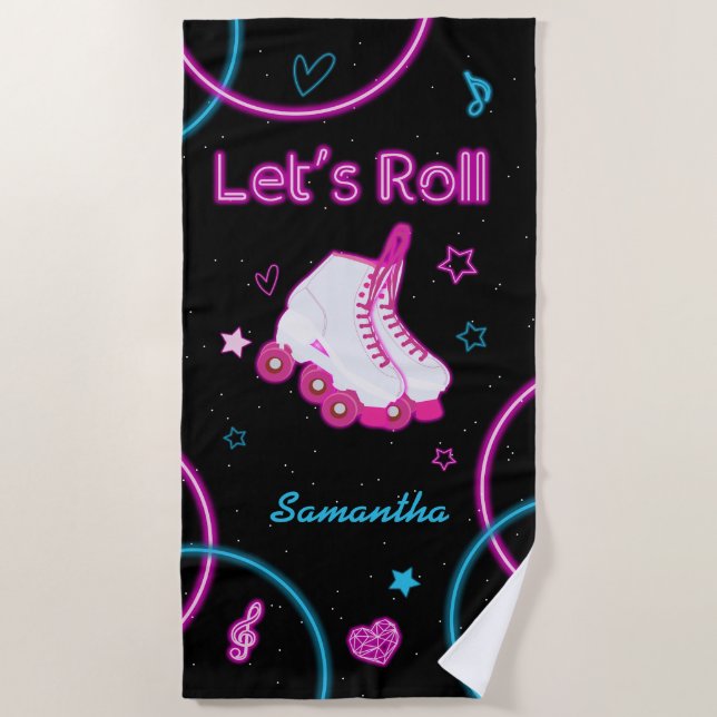 Neon Glow Roller Skaten Roll Girl Strandtuch (Vorderseite)