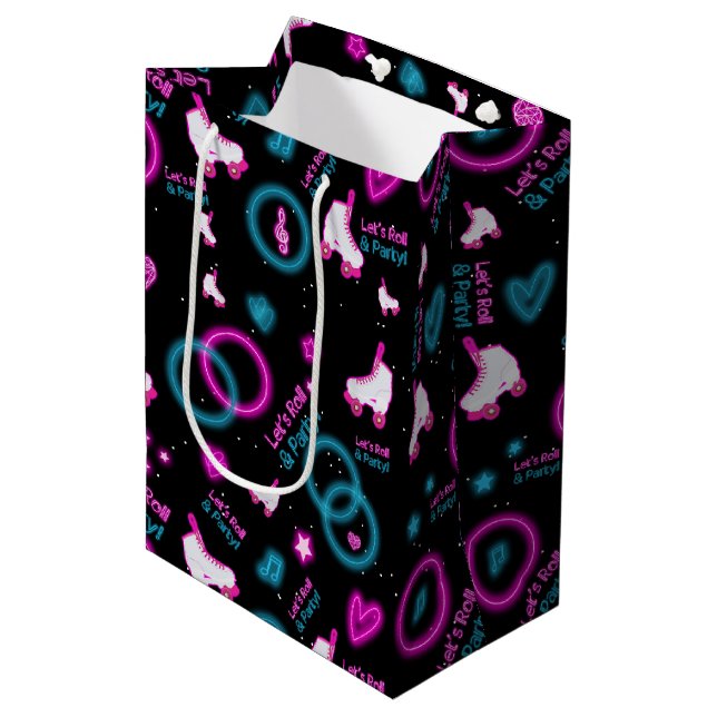 Neon Glow Roller Skaten Roll Pattern Mittlere Geschenktüte (Vorderseite Schrägansicht)