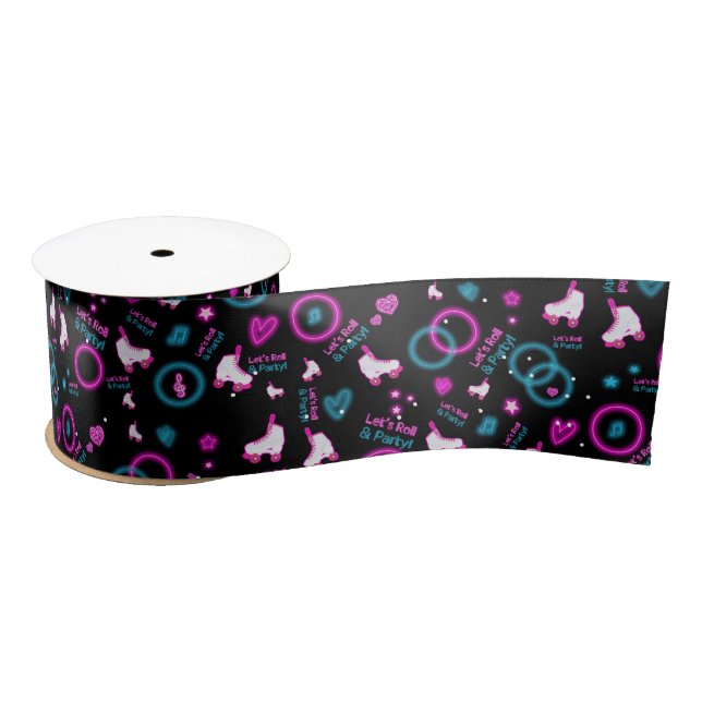 Neon Glow Roller Skaten Roll Pattern Satinband (Spule)