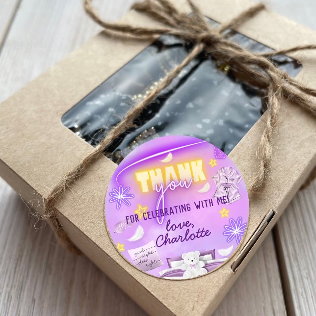 Neon Glow Sleepover Slumber Party Vielen Dank Runder Aufkleber (Von Creator hochgeladen)