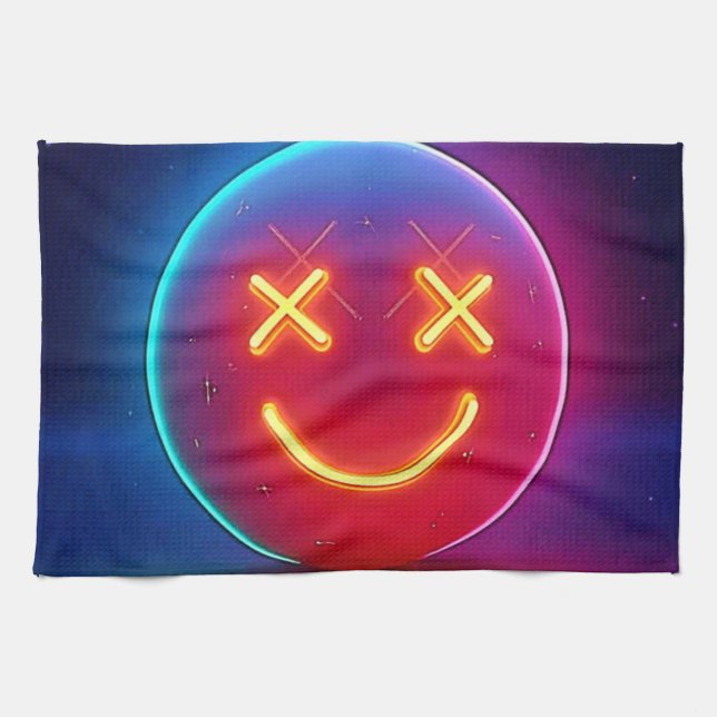 Neon Glow Smiley Geschirrtuch (Horizontal)