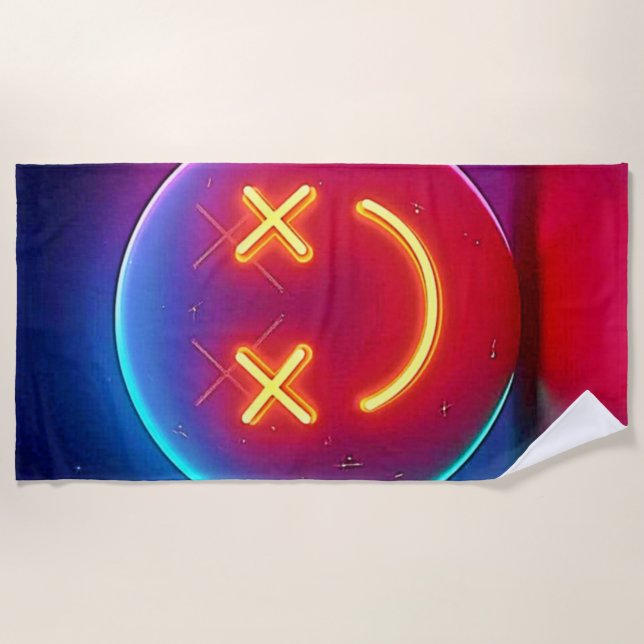 Neon Glow Smiley Strandtuch (Vorderseite)
