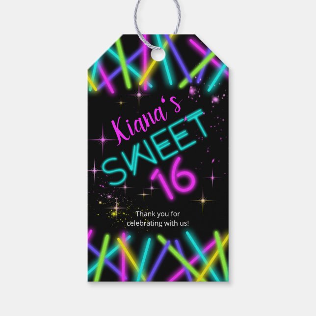 Neon Glow Stick Sweet 16 Name ID760 Geschenkanhänger (Vorderseite)