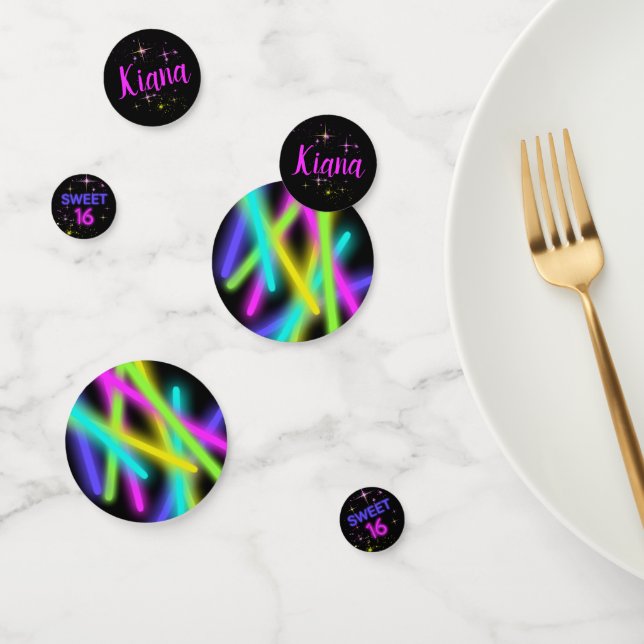 Neon Glow Stick Sweet 16 Name ID760 Konfetti (Gruppe)