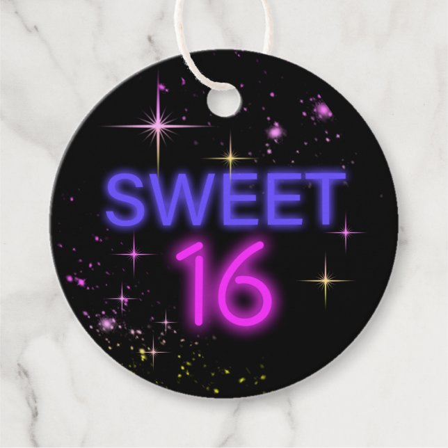 Neon Glow Sweet 16 Name ID760 Geschenkanhänger (Vorderseite)