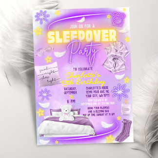 Neon Glow Teen Tween Girls Slumber Sleepover Party Einladung