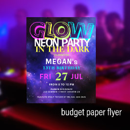 Neon Glow Tees Geburtstagsfeier Einladung Flyer