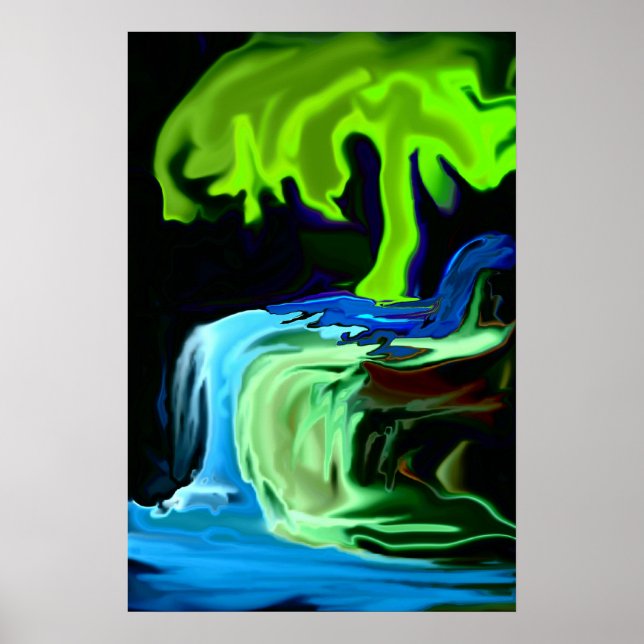 Neon glow tree and waterfall abstract poster (Vorne)