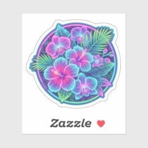 Neon-Glow-Tropischer-Hibiskus-Orchideen-Blumen-Auf Aufkleber
