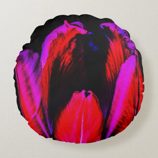 Neon Glow Tulip Rundes Kissen (Vorderseite)