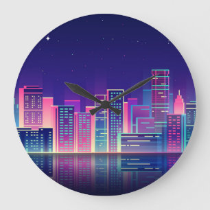 Neon Glow Vintag Night City Große Wanduhr