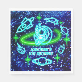 Neon Glows Blue Outer Space Astronaut Serviette