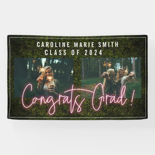 Neon Glückwunschs Graduate 2 Foto Graduation Party Banner (Horizontal)