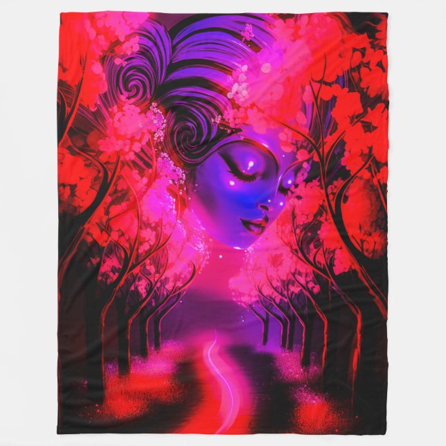 Neon Goddess in Enchanted Forest Fleecedecke (Vorderseite)