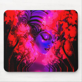 Neon Goddess in Enchanted Forest Mousepad