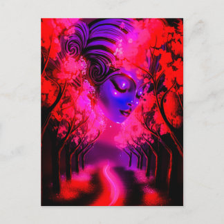 Neon Goddess in Enchanted Forest Postkarte