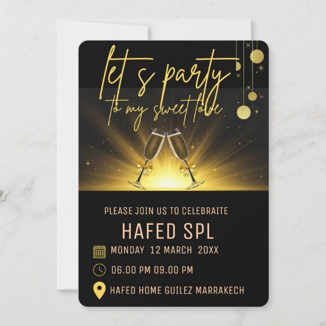Neon Gold Light Digital Party e-invite Vorlage, B Einladung (Vorderseite)