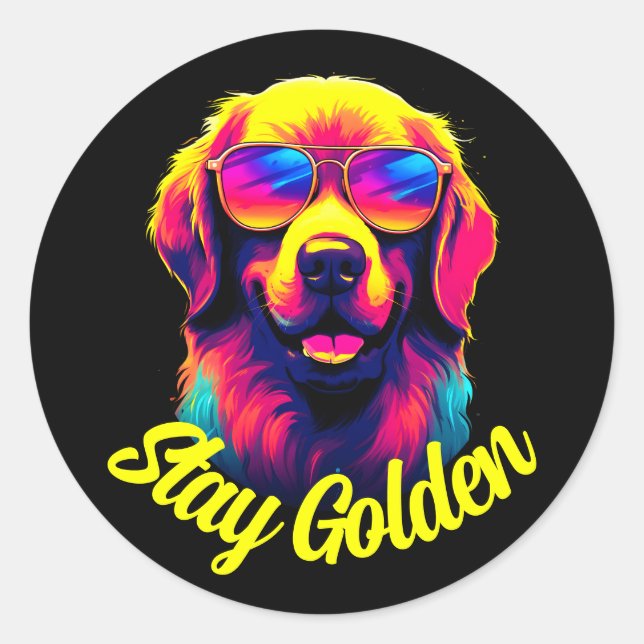 Neon Golden Retriever Runder Aufkleber (Vorderseite)