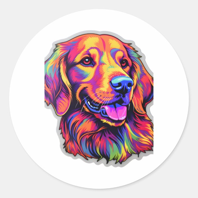 Neon Golden Retriever Runder Aufkleber (Vorderseite)