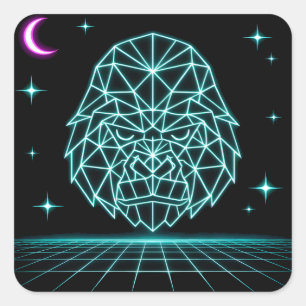 Neon Gorilla Synthwave - Retro Power Bestie Quadratischer Aufkleber